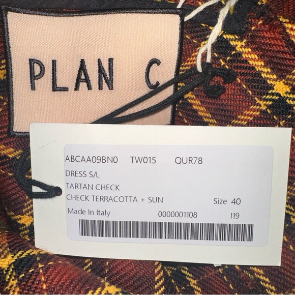 Plan C NWT V Neck Midi Dress Wool Tartan‎ Check Rust Yellow IT 40/US 6 - Picture 9 of 12